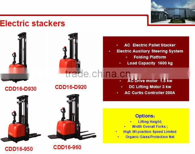 1.6 ton electric pallet stacker with full-free 3-stage