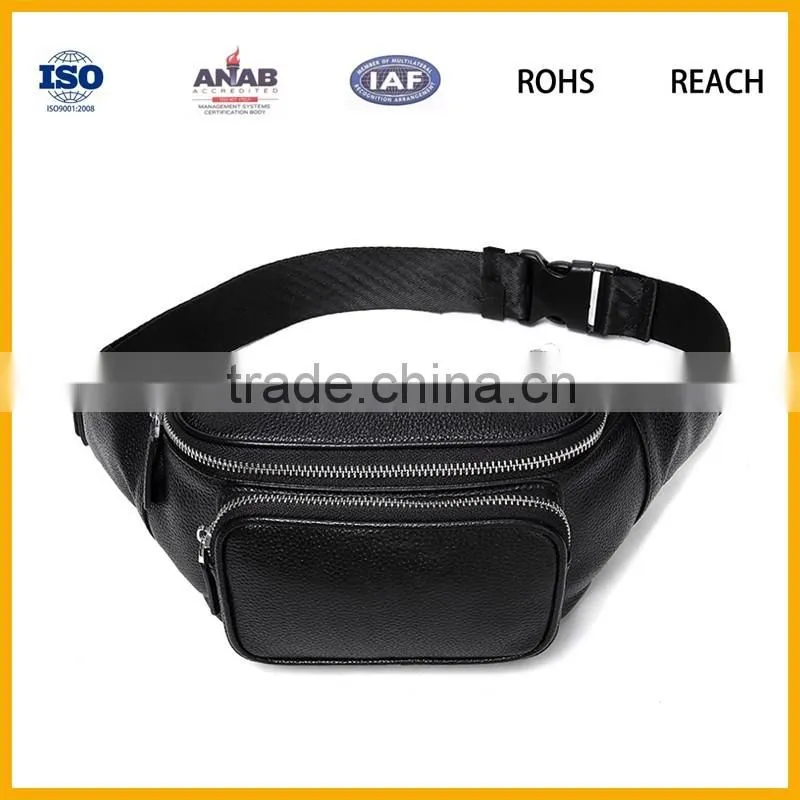 Black PU leather hiking traveling waist purse bag