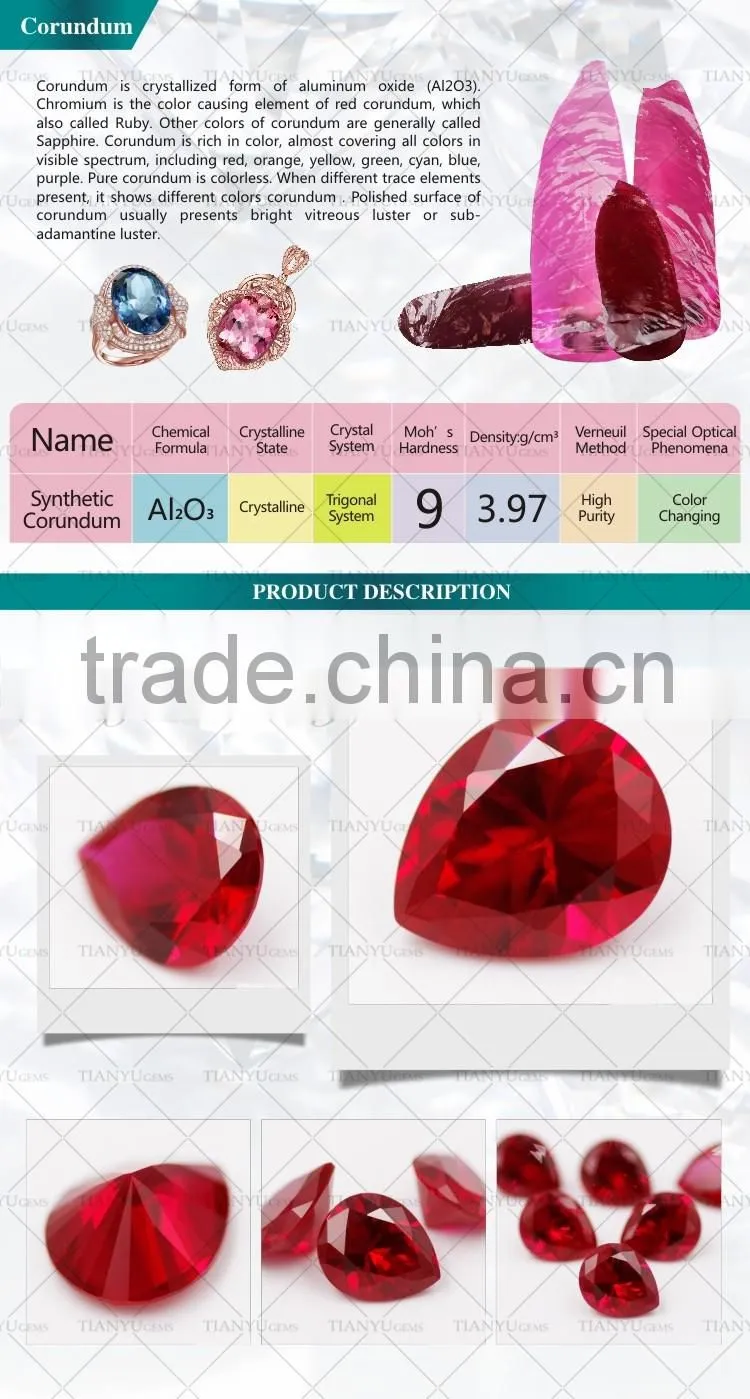Synthetic Corundum 5# color red pear cut for rings pendant jewelry