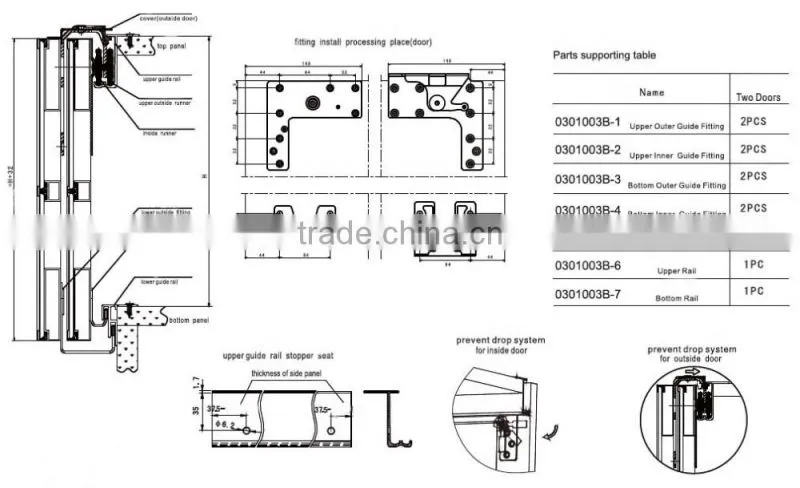 high quality sliding door hardware for outer-hanging type wardrobe