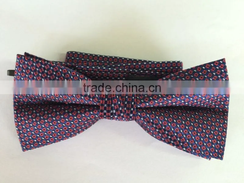 men's 100% silk orange/white/navy bow tie with square and dot design