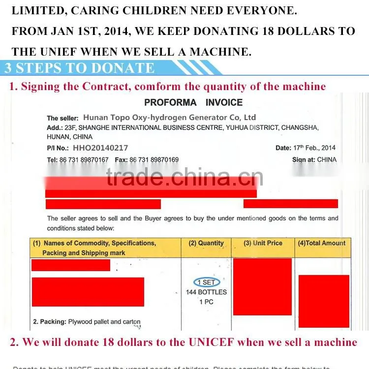 You buy a carbon clean machine, we donate 18 dollars to the UNICEF