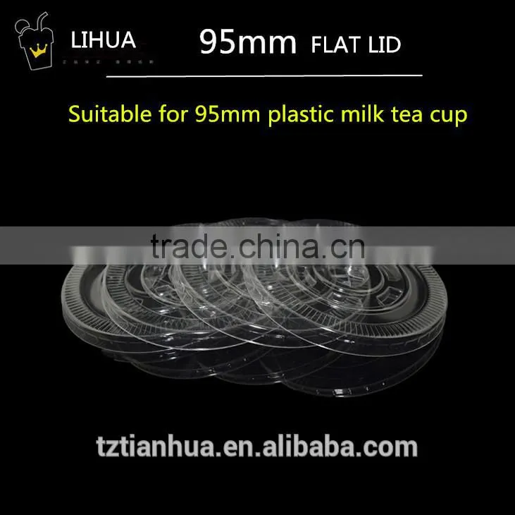 9.5cm China Customized Disposable Plastic PS Milk Cup Flat Lid