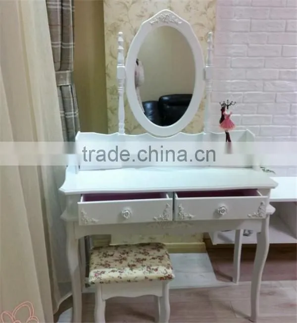 Solid Wooden Dresser Europe Style White Color Bedroom Dressers With Stool Knocked Down Package 90*38*146CM