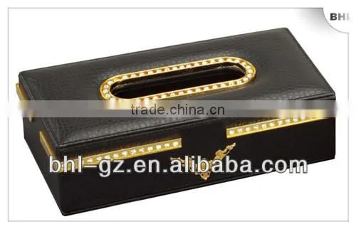 Hotel amenity PU leather rectangular tissue box with gold foil M-1A-1(PW-13) for sale, Chian Manufacturer