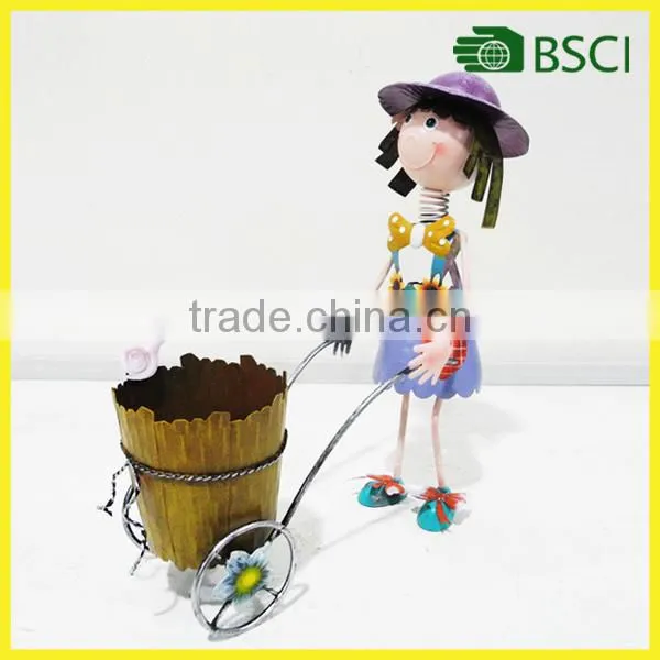 China suppliers high quality hot selling garden iron girl flower pot planter