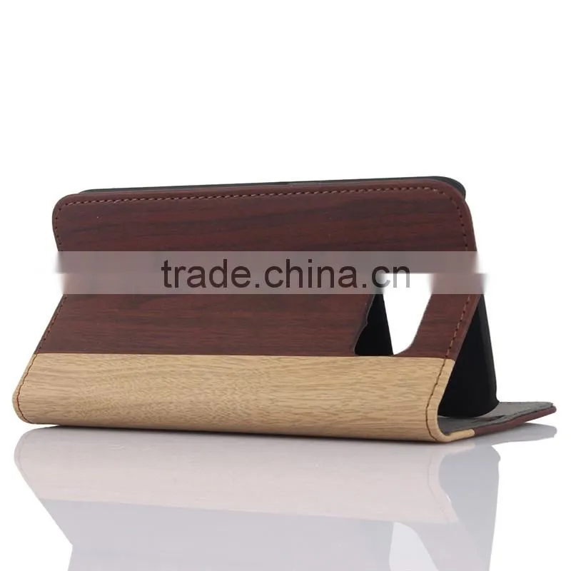 Nature wood grain PU card bumper/pocket cell phone case for Samsung