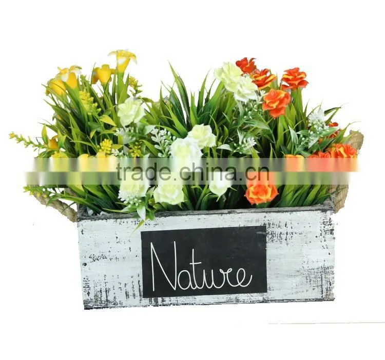 Rectangle Shape Wooden Pot Planters with Rope Handles