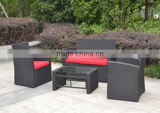 All Weather 4-Piece Cushioned Black Rattan Garden Sofa