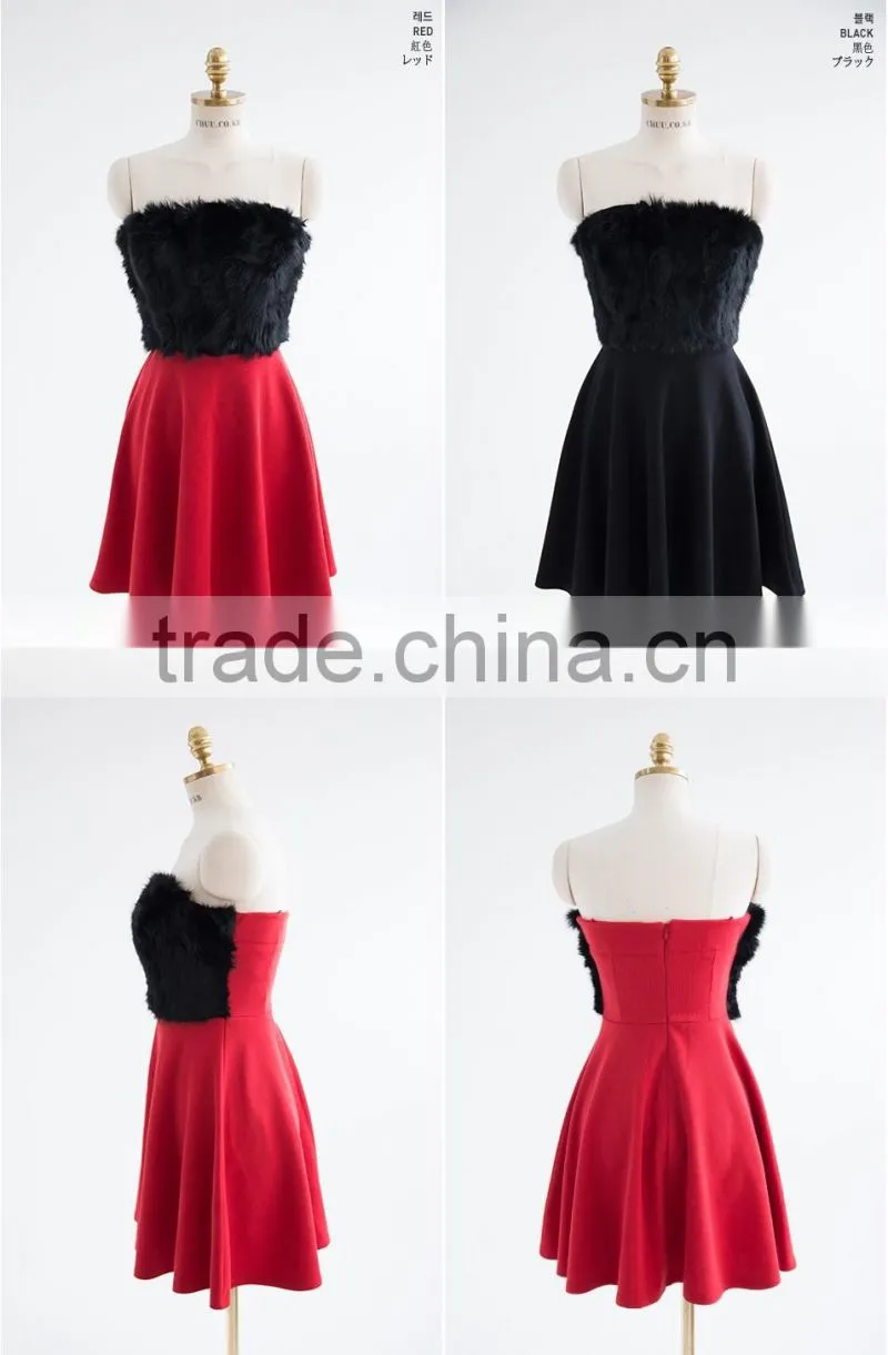 2017 Merry Christmas Sexy One Piece Girls Party Dresses Faux Fur Bust Christmas Costume HSD5490