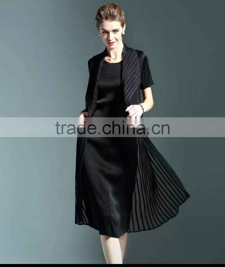 Wholesale England style chiffon spliced wrinkled midi dress for lady