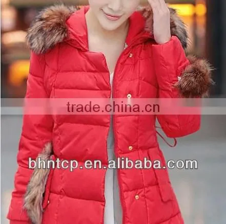 BHN9820 winter dress Long down Ladies Black Leather jacket fur collar down Casual