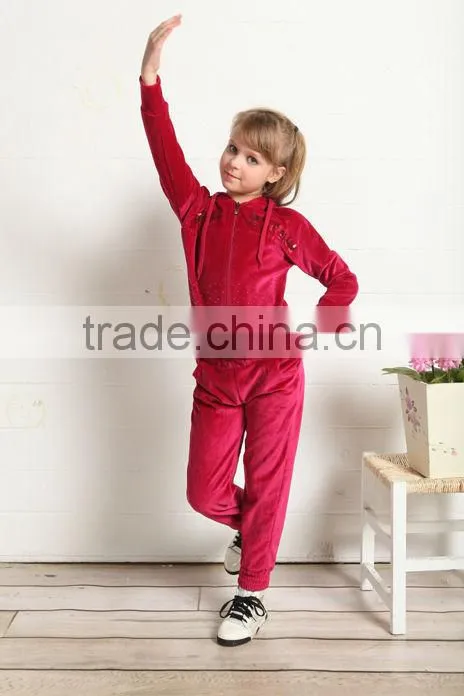 Customized velour winter girl's set cheap china wholesale kids clothing
