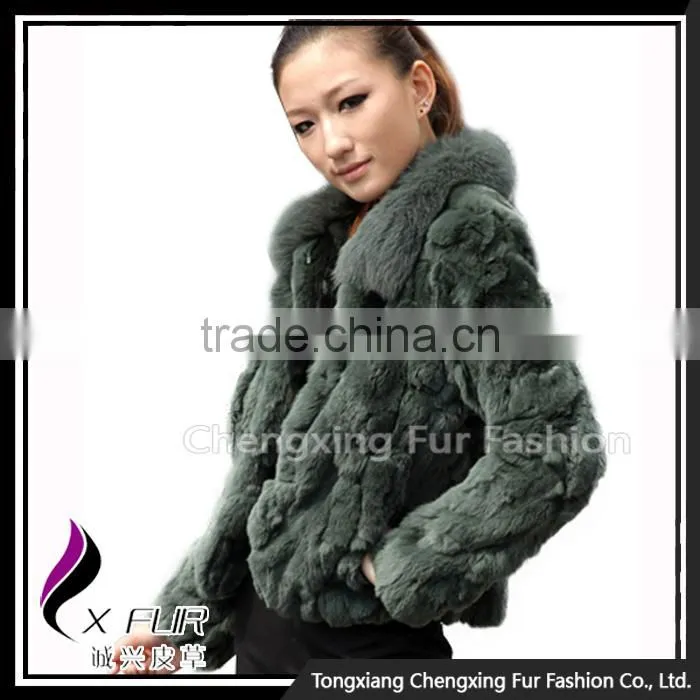 CX-G-A-70 High Quality Rex Rabbit Fur With Fox Fur Collar Women Coat/ Winter Jacket