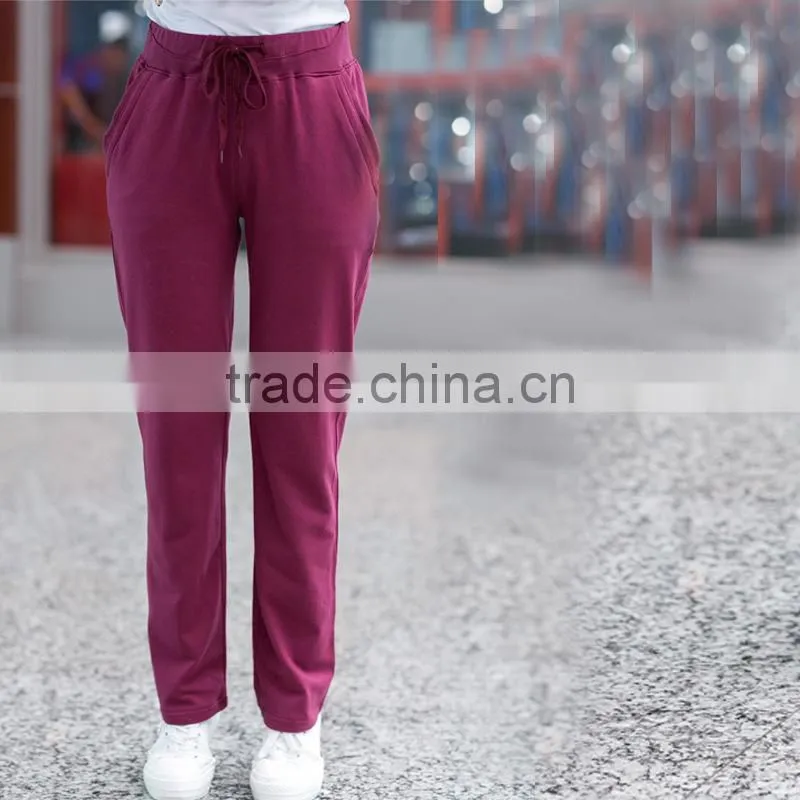 Wholesale Womens 100% Cotton Top Quality Custom Plain Sweatpants Causal Pants 2015