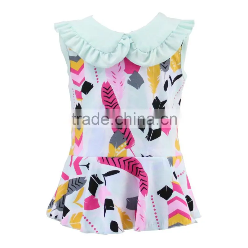 top fashion girl t shirt 2017 kaiyo latest design children boutique clothing feather print baby girl kids fashion clothes
