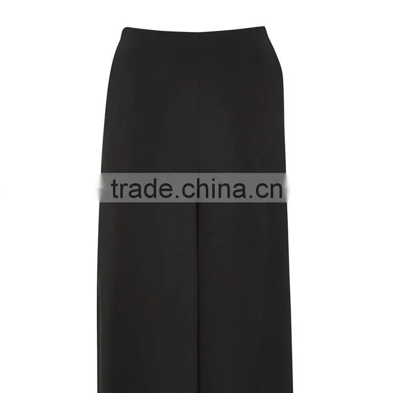 Chic wide leg side split palazzo trousers black slack pants for ladies