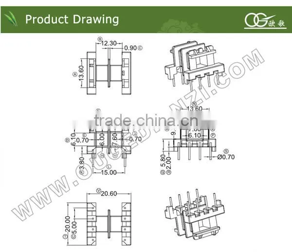EF20 pin4:4 horizontal bobbin 220v 12v transformer 800kva bobbin