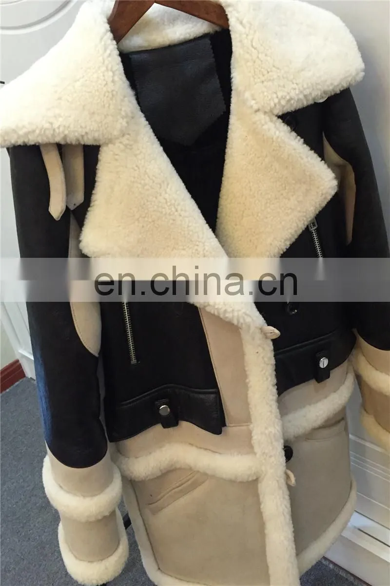 2016 Latest Design Girls Winter Genuine Sheep Skin Fleece Lined Leather Jacket