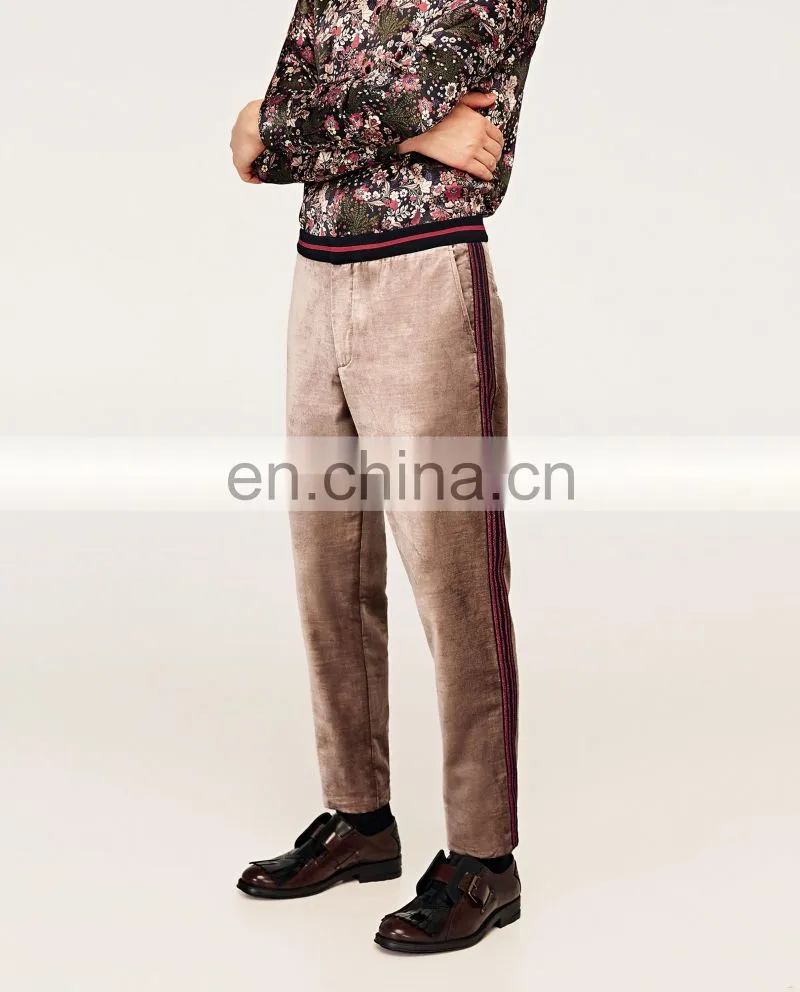 Wholesale Dongguan Custom Man Casual Velvet Trousers With Side Stripes