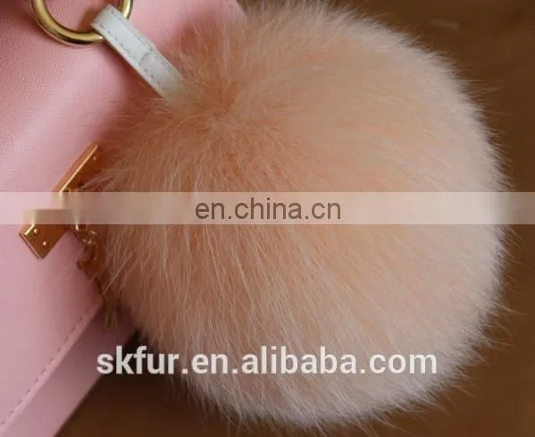 Colorful fox fur pom pom keychain