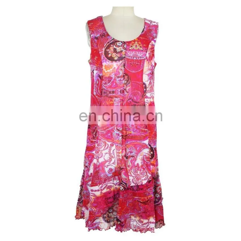 Floral Print Mesh Batik Dress Old Women Wear Guangzhou Designer