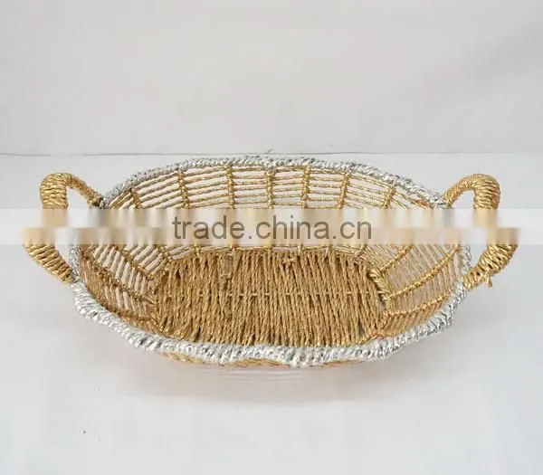 oval shape handwoven paper rope basket with handle