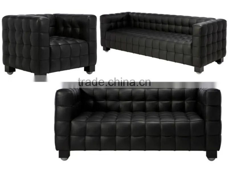 Replica high quality comfortable relaxing european style Italian genuine leather black Josef Hofmann 1/2/3 seater Kubus sofa