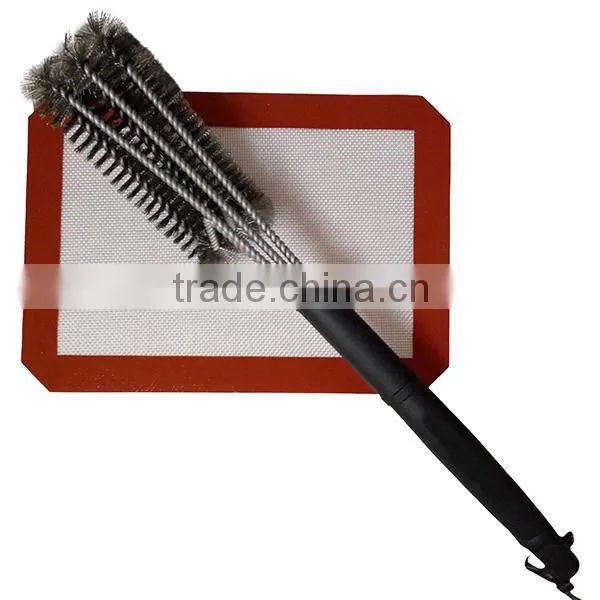 Best Selling 3 sided 18' Stainless Steel wire BBQ grill brush Barbecue Grill Brush long handle steel wire brush cheap