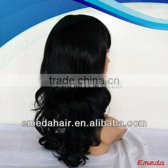 factory price silk top swiss lace indian hair full lace remy wigs with bangs