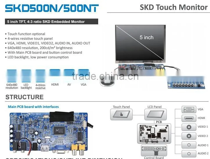 5 inch small SKD lcd Module with Resistive touch panel LED backlight