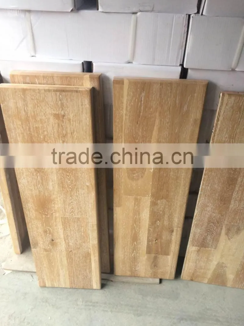 American oak solid wood stair tread with white brushed surface