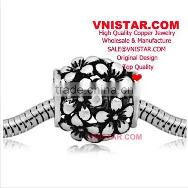 Vnistar silver&gold&antique silvr plated European copper alloy beads, copper flower blossoms shape beads for bracelet CEB003