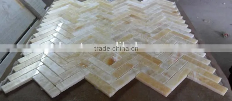 Hot Yellow Honey Onyx Polished Herringbone Onyx Mosaic Tiles on Sale