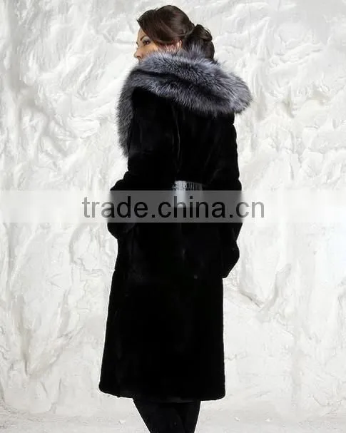 rex14074 full-length rex rabbit fur coat with big fox fur hood