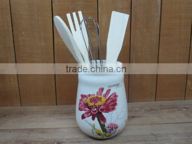 Set 3 Round Ceramic Plant /Flower Pot with Pallet Tray