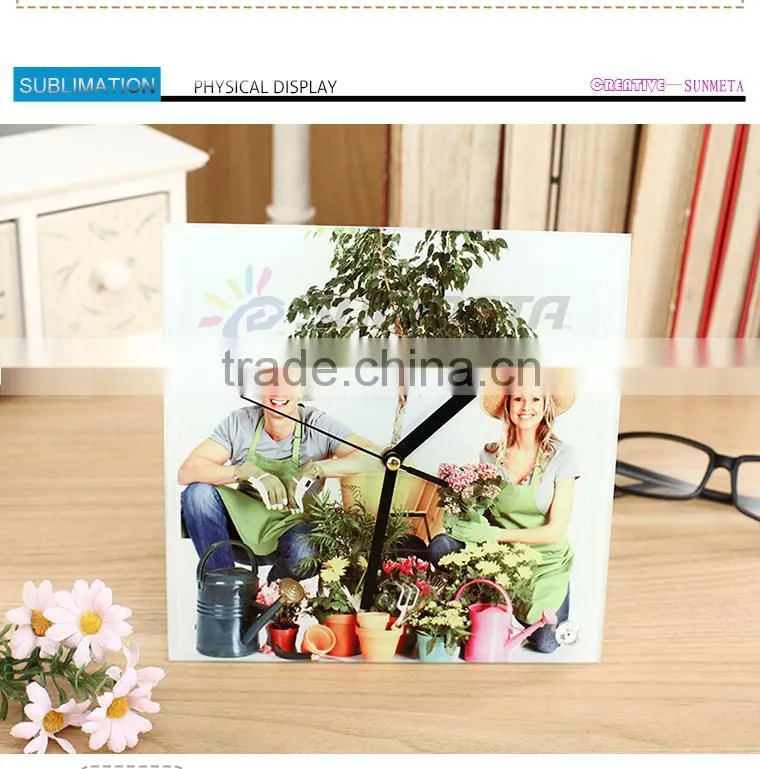 Sunmeta factory directly blank sublimation square glass photo frame with clock BL-26