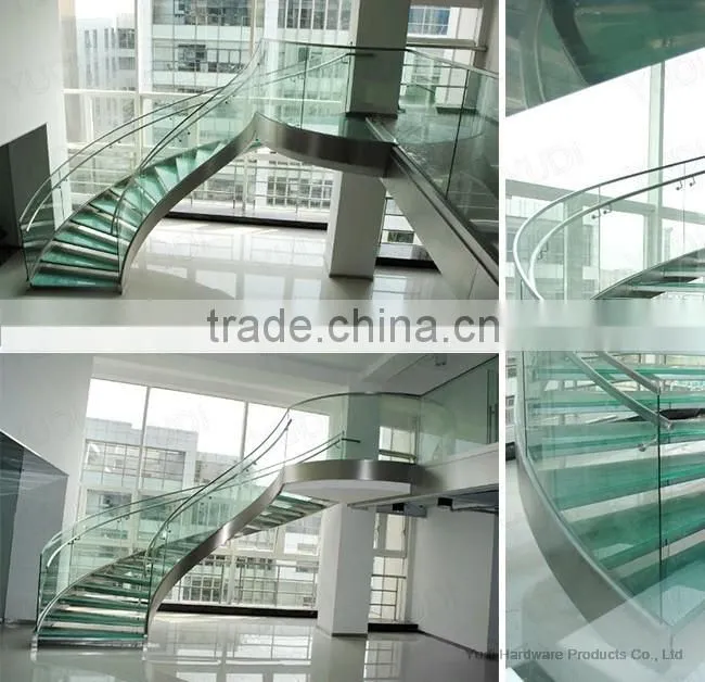 Prefabricated steel glass stairs, interior curve stairs for project ---YUDI