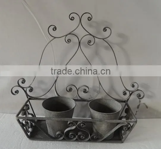 Vintage wrought iron cottage chic wall flower pot stand
