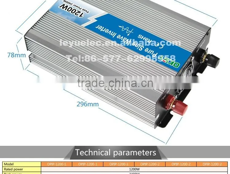 Pure sine wave power inverter 1200w CE RoHS approved dc 12v to ac 110v/220v with off grid solar power system