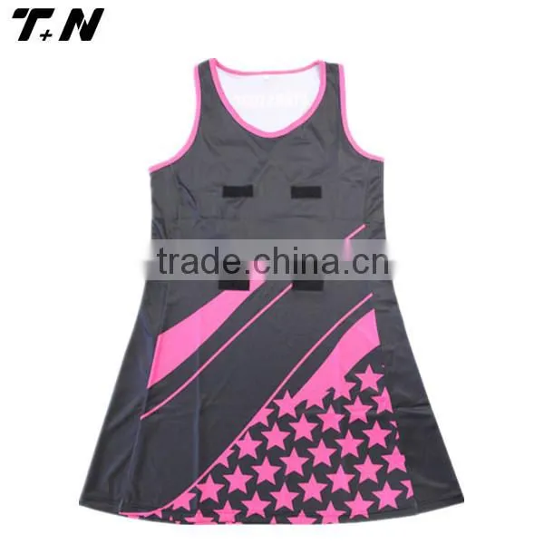 red color fashion customized netball dress with pockets