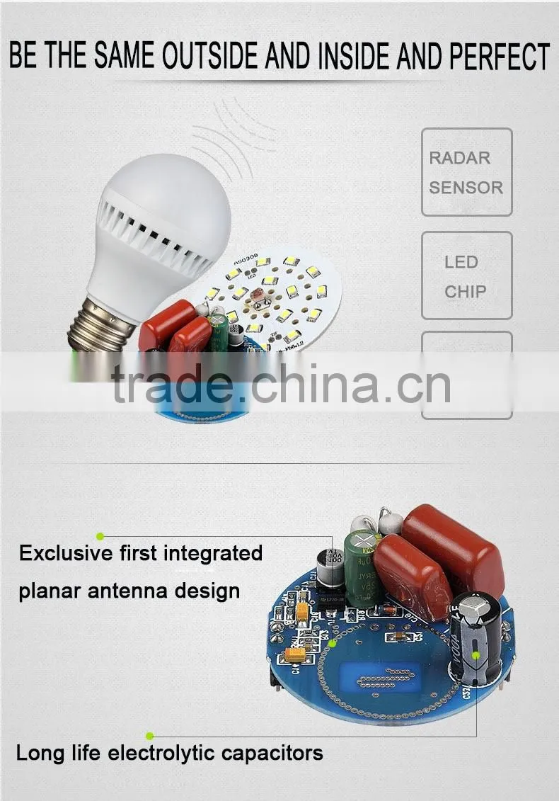 5W 350lumen E27 micorwave radar sensor led wardrobe light