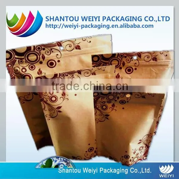 Custom printed waterproof brown tea packaging paper kraft bag