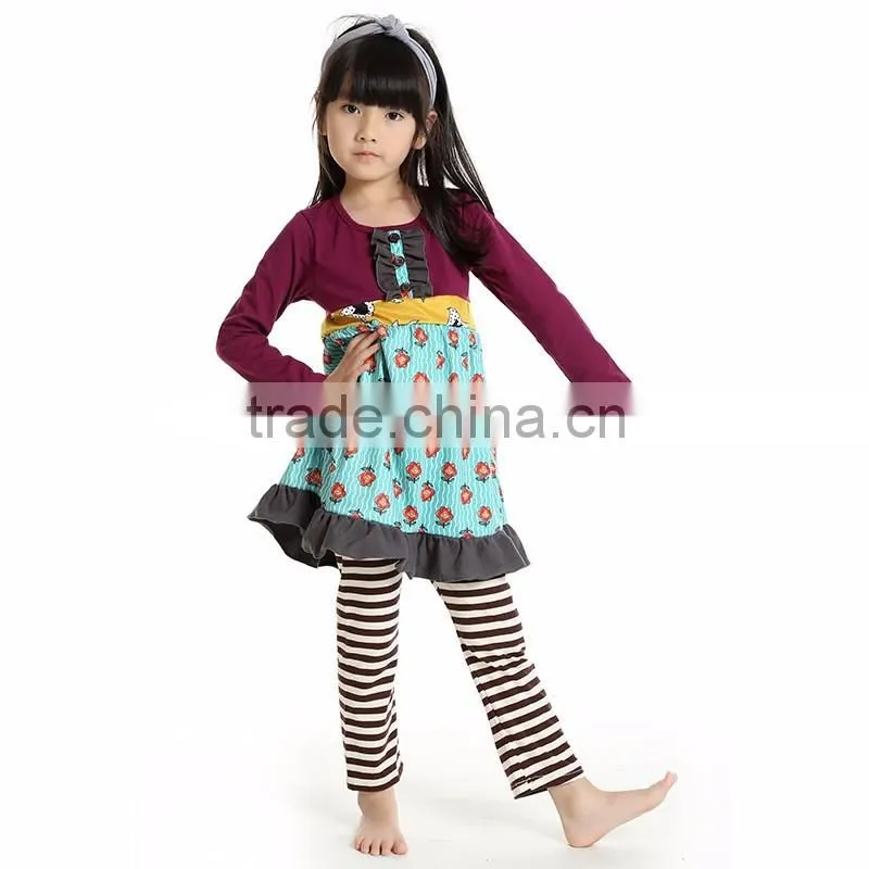 2016 kaiya summer kids girls printed and enbrodery designs t-shirt and pant