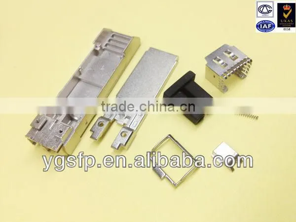 SFP+ Transceiver Housing In Fiber Optic Equipment For Cable Connector.