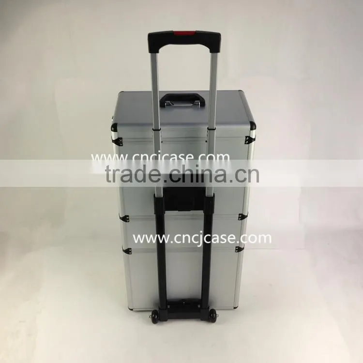 Professional make up barber tool trolley case ABS Aluminum tool case with wheel