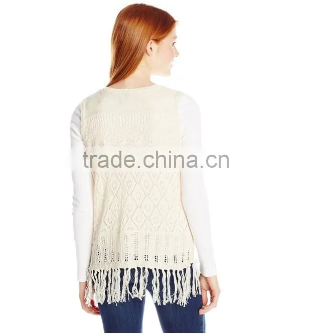 women's open sweater vest with fringe