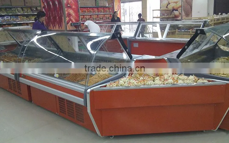 curved glass supermarket display keep fresh cabinet