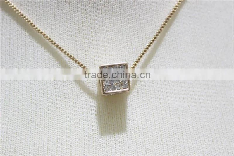 Cheap Corn Chain Necklace Square w/ Clear Diamond Necklace Simple Chain Gold Necklace2016 Fashion Style Wholesale
