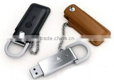 wholesale leather usb pendrive with free keyring and logo printing